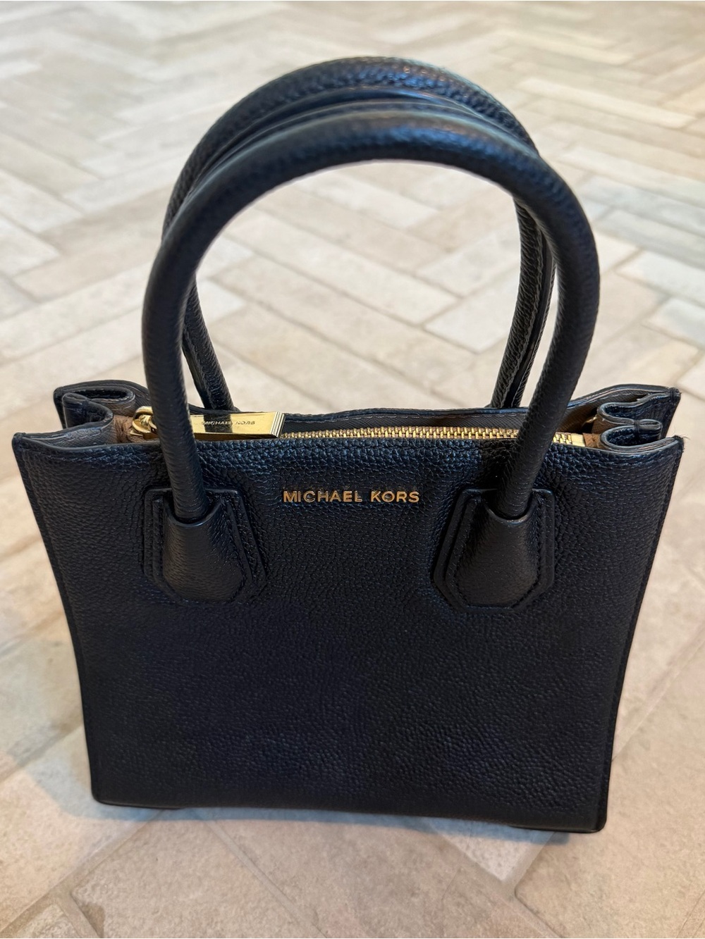 Michael Kors Black Mini Leather Satchel Handbag Gold Hardware